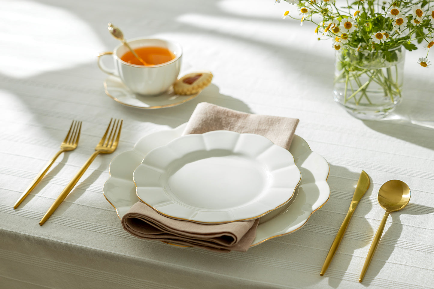 White Gold Lace Fine Porcelain Tea Set