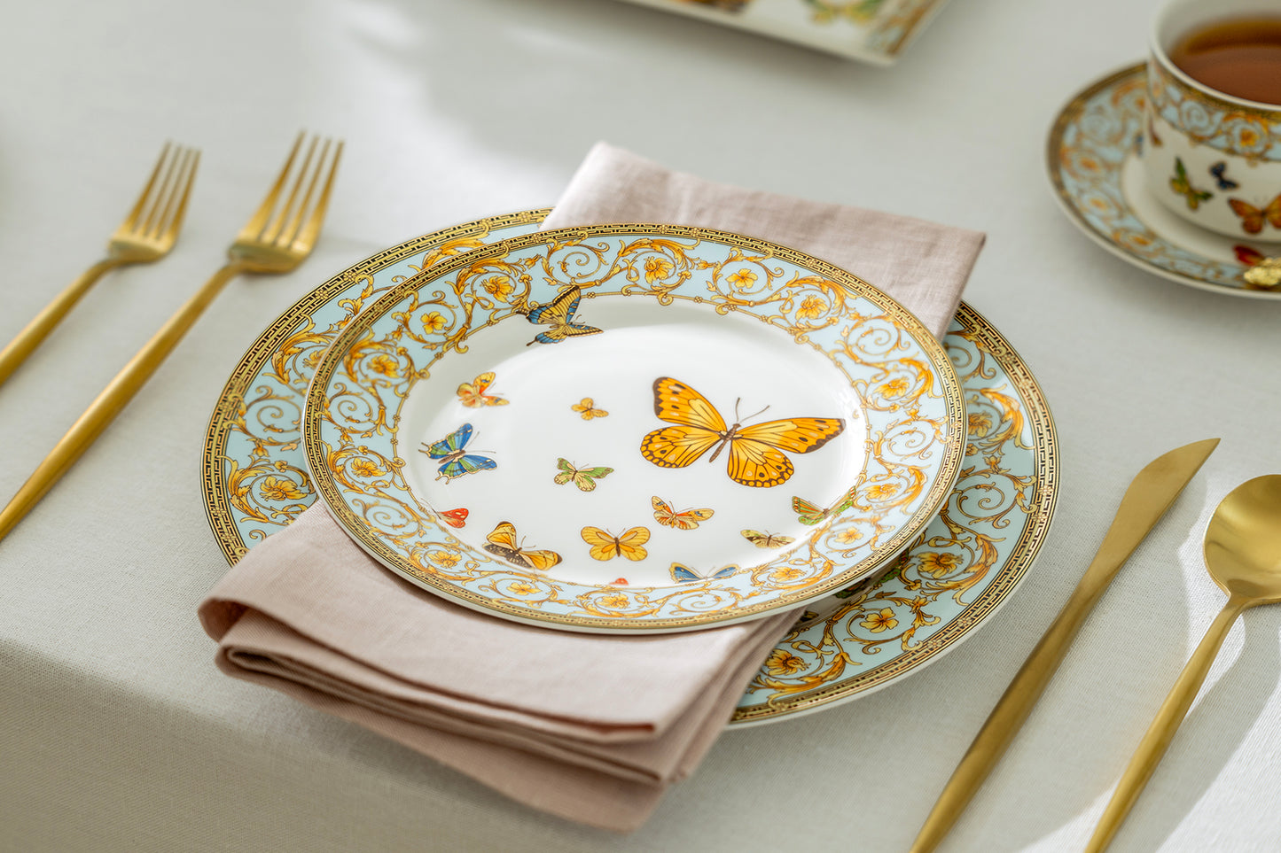 Butterflies with Blue Ornament Fine Porcelain Dessert/Dinner Plate