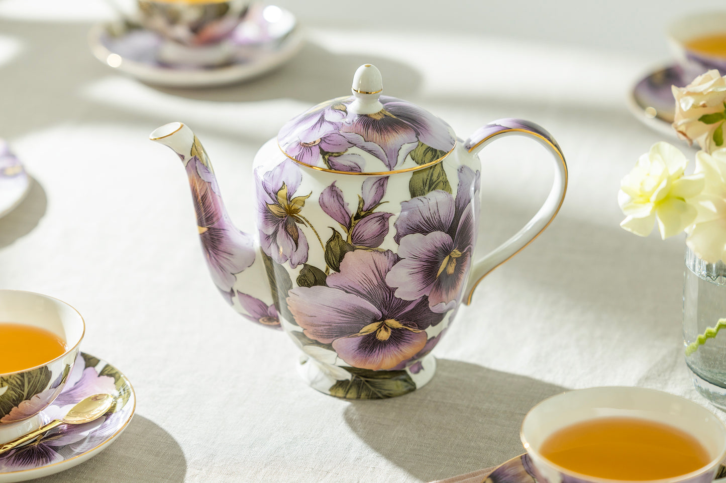 Stechcol Gracie Bone China Purple Gold Pansy Bone China Teapot