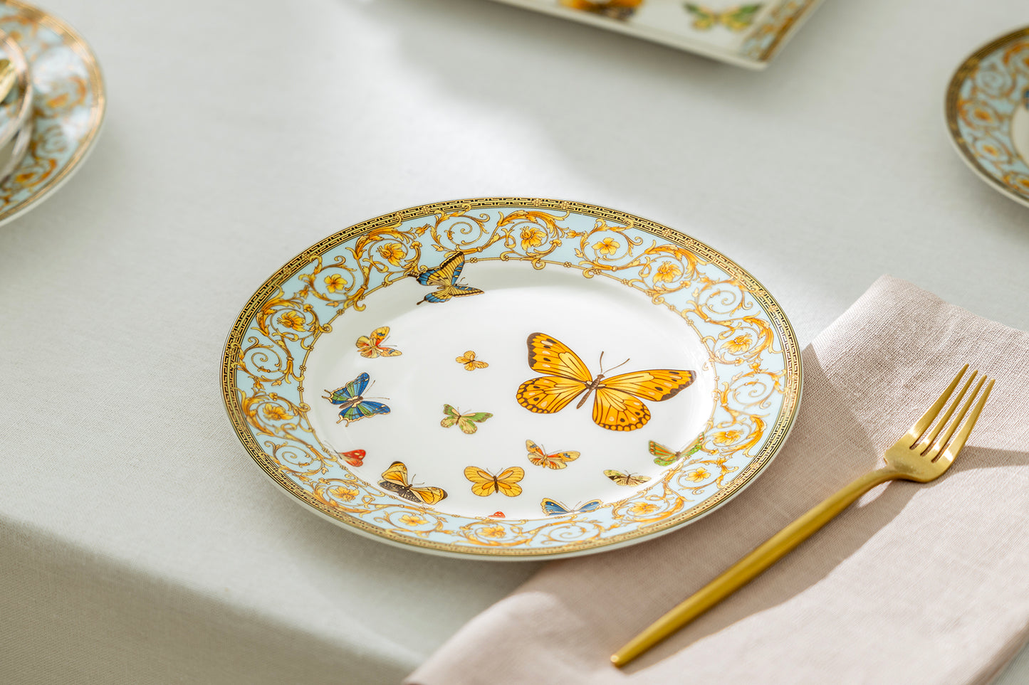 Butterflies with Blue Ornament Fine Porcelain Dessert/Dinner Plate