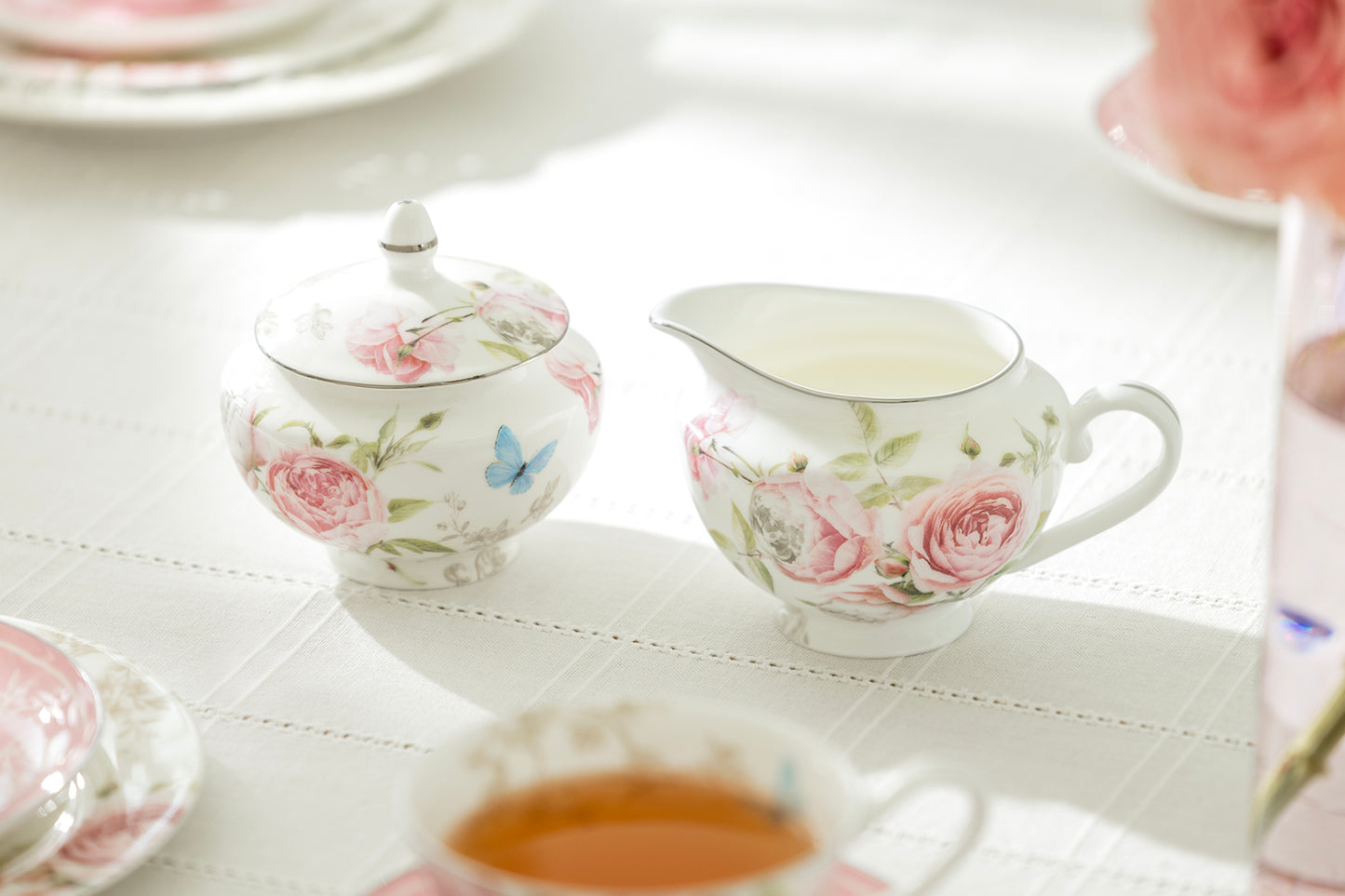 Beau Rose Bone China Sugar & Creamer Set