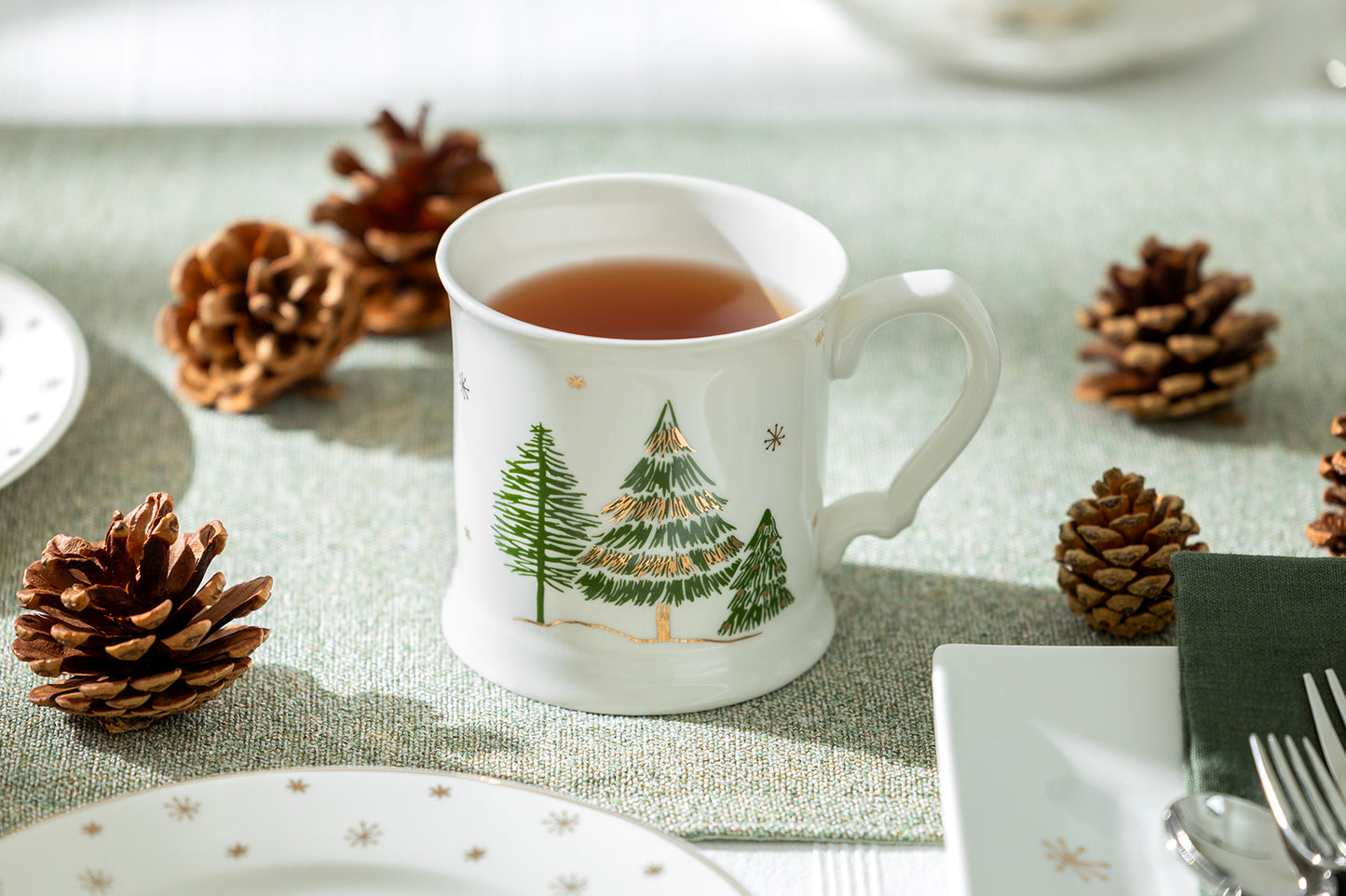 Grace Teaware Christmas Holiday Pine Trees Fine Porcelain Mug