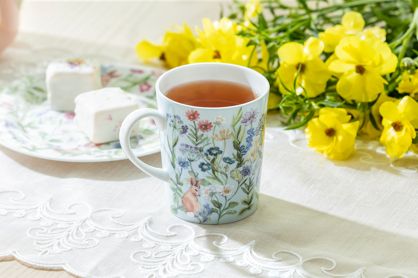 Bunny Meadow Blue Bone China Mug