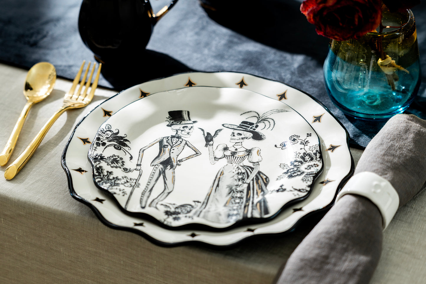 Halloween Victorian Skeletons Dessert/Dinner Plate