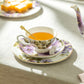 Purple Gold Pansy Bone China Tea Cup and Saucer