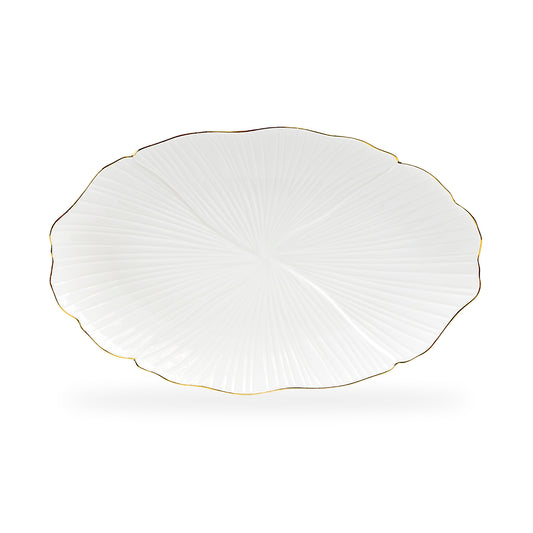 14.25" Ginkgo Gold Luxe Fine Porcelain Oval Serving Platter - Large