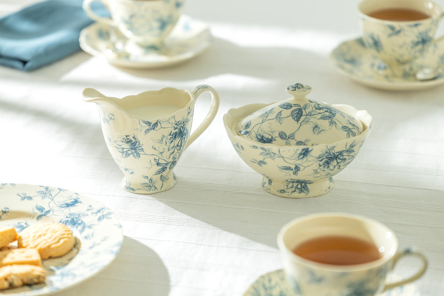 Blue Rose Toile Fine Porcelain Tea Set