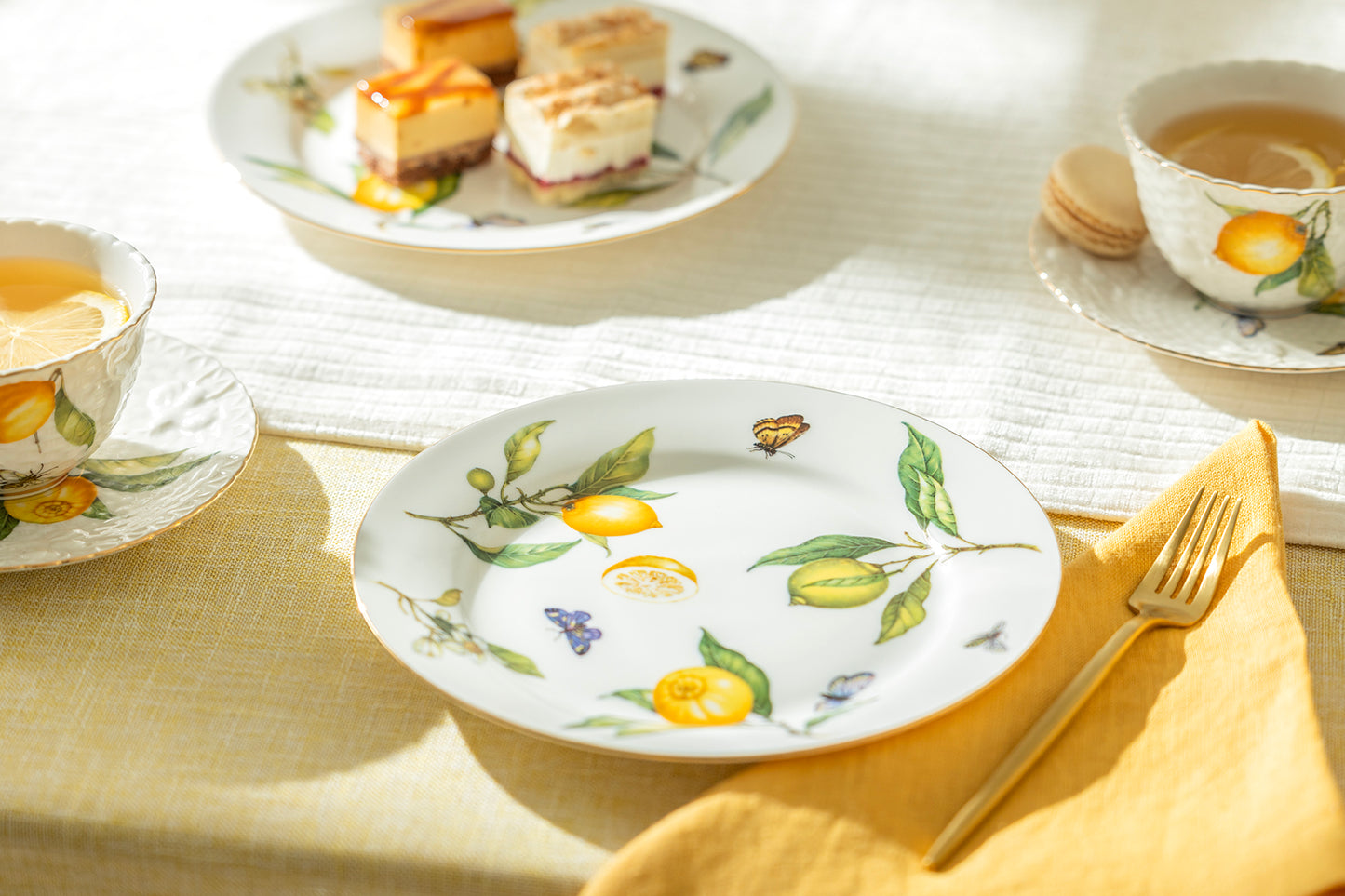 8" Lemon Butterfly Fine Porcelain Dessert Plate