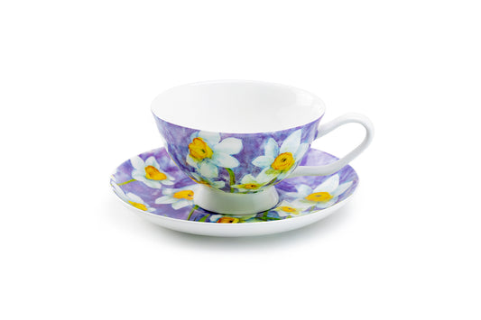 Daffodil Purple Bone China Tea Cup and Saucer