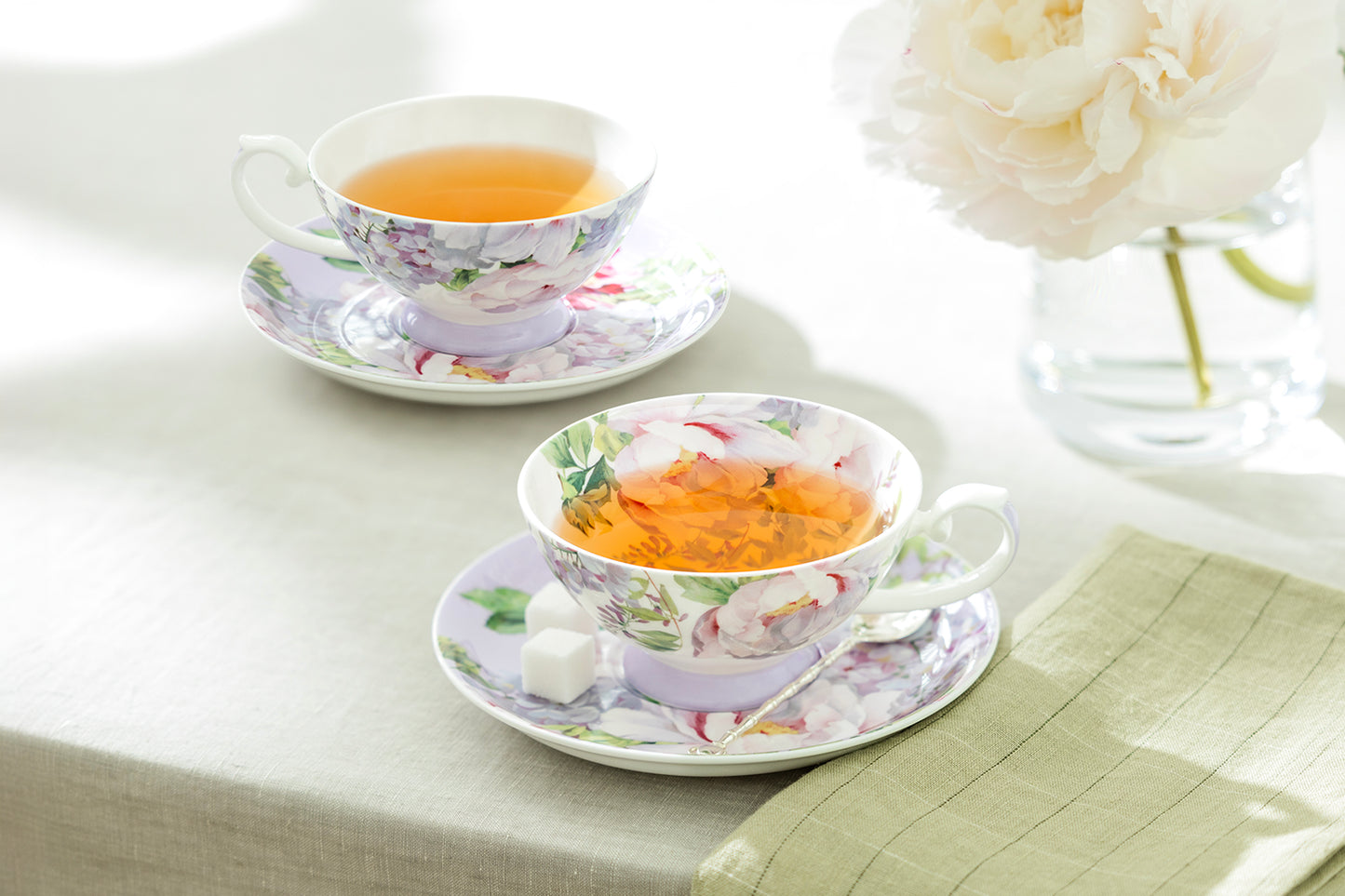 Peony Bloom Purple Bone China Cup and Saucer