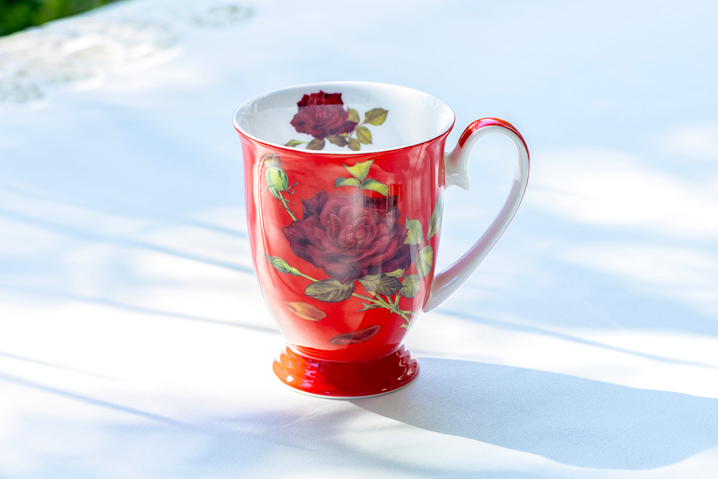 Gracie Bone China Stem Rose Red Bone China Footed Mug