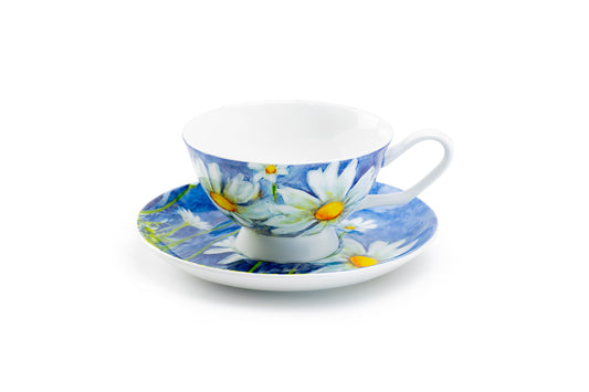 Daisy Blue Bone China Tea Cup and Saucer