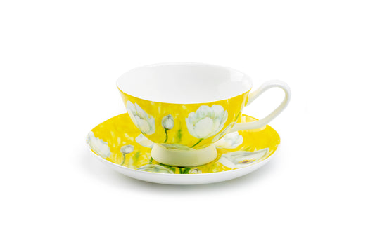 Tulip Yellow Bone China Tea Cup and Saucer