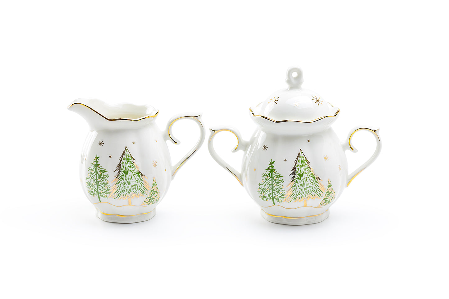 Grace Teaware Christmas Pine Trees Fine Porcelain Sugar & Creamer Set