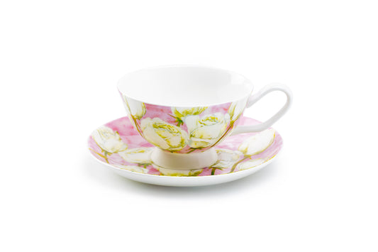 Rose Pink Bone China Tea Cup and Saucer