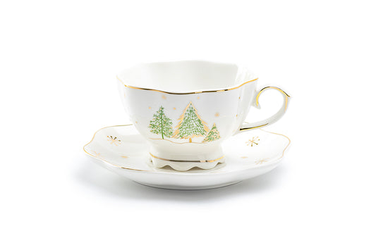 Grace Teaware Christmas Pine Trees Fine Porcelain Tea Cup and Saucer