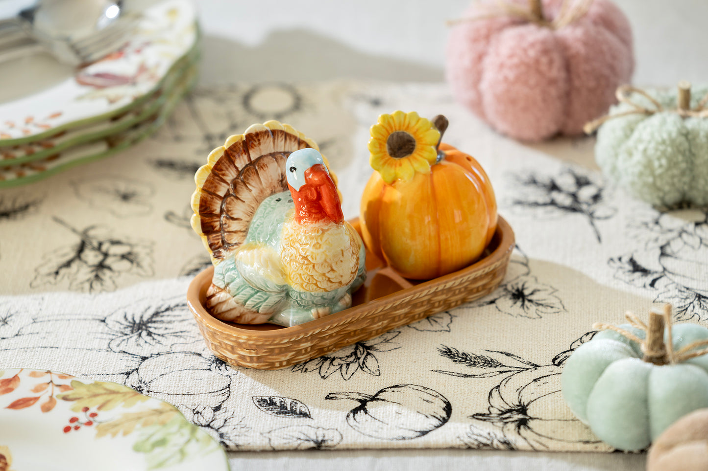 Gift Boxed Turkey and Pumpkin Salt and Pepper Shaker Set