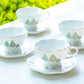 Grace Teaware Christmas Pine Trees Fine Porcelain Tea Cup and Saucer set of 4