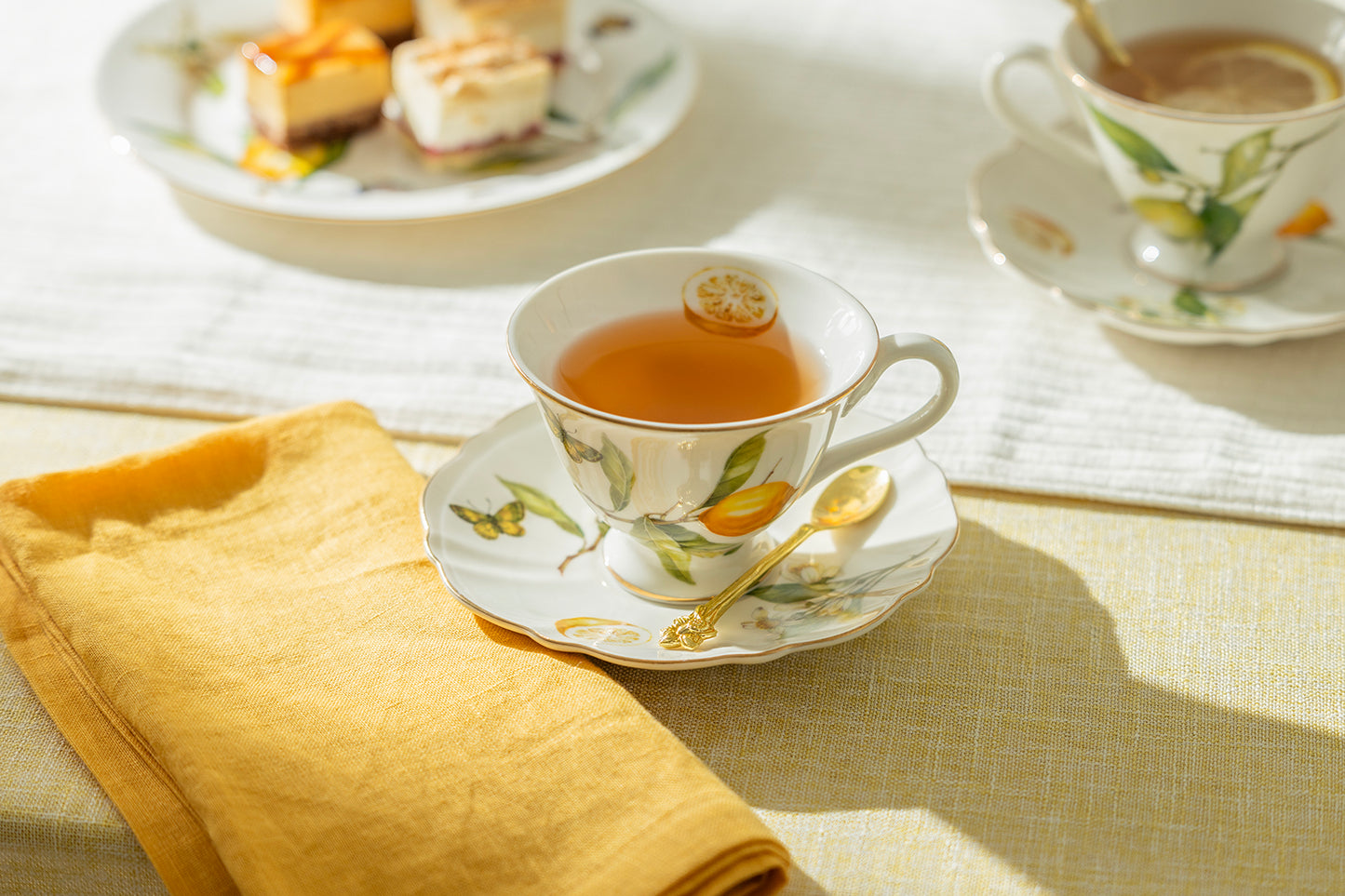 Lemon Butterfly Fine Porcelain Tea Cup and Saucer