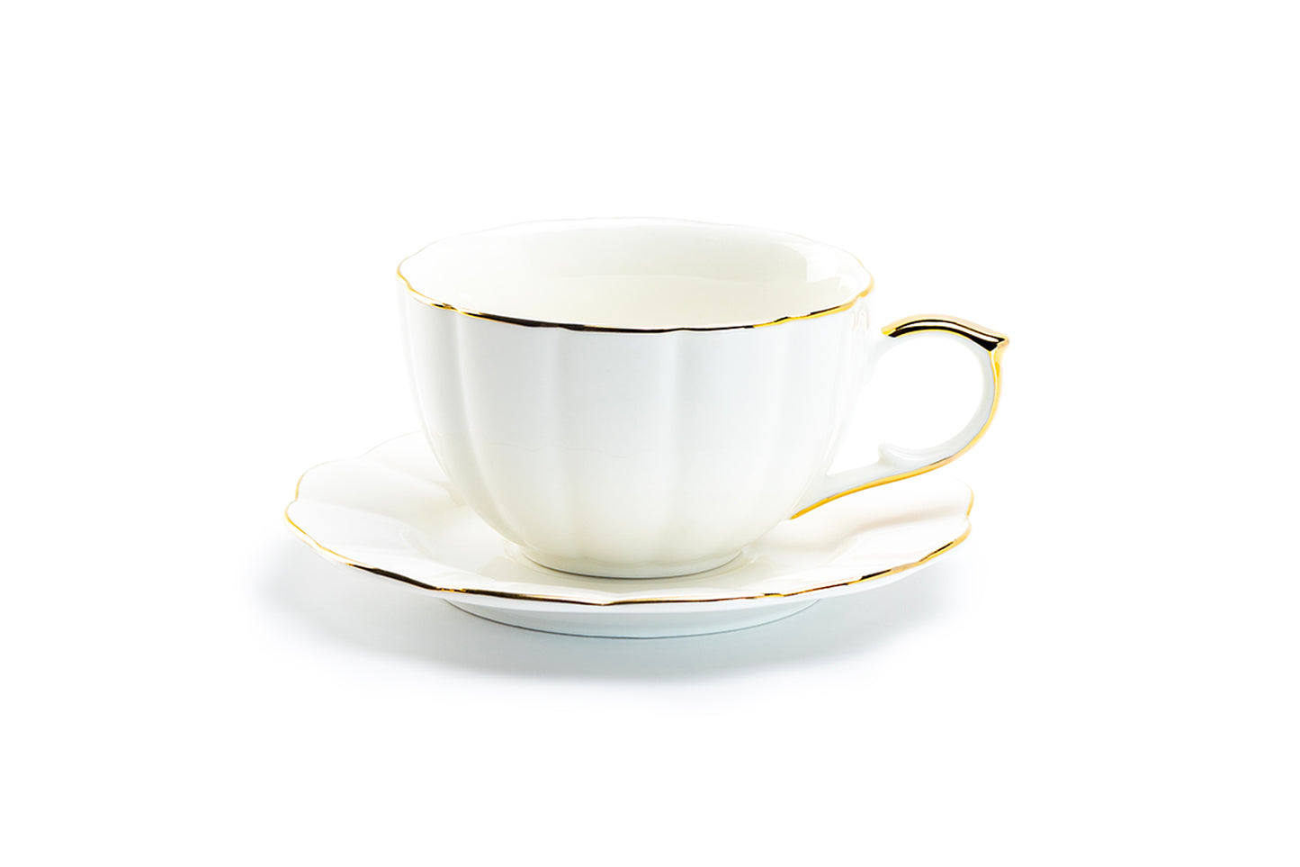 Grace Teaware White Gold Scallop Fine Porcelain Tea / Latte Cup and Saucer