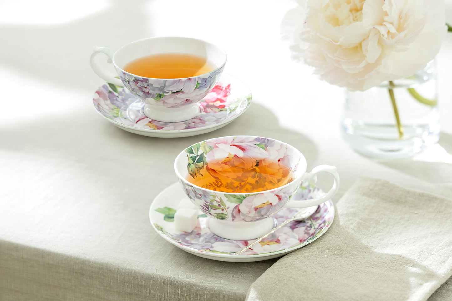 Peony Bloom Bone China Cup and Saucer