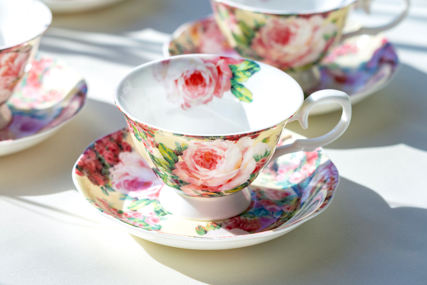 Victorian Rose Bone China Tea Cup and Saucer