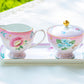 Grace Teaware Pink Floral Garden Fine Porcelain Sugar Creamer & Serving Tray Set
