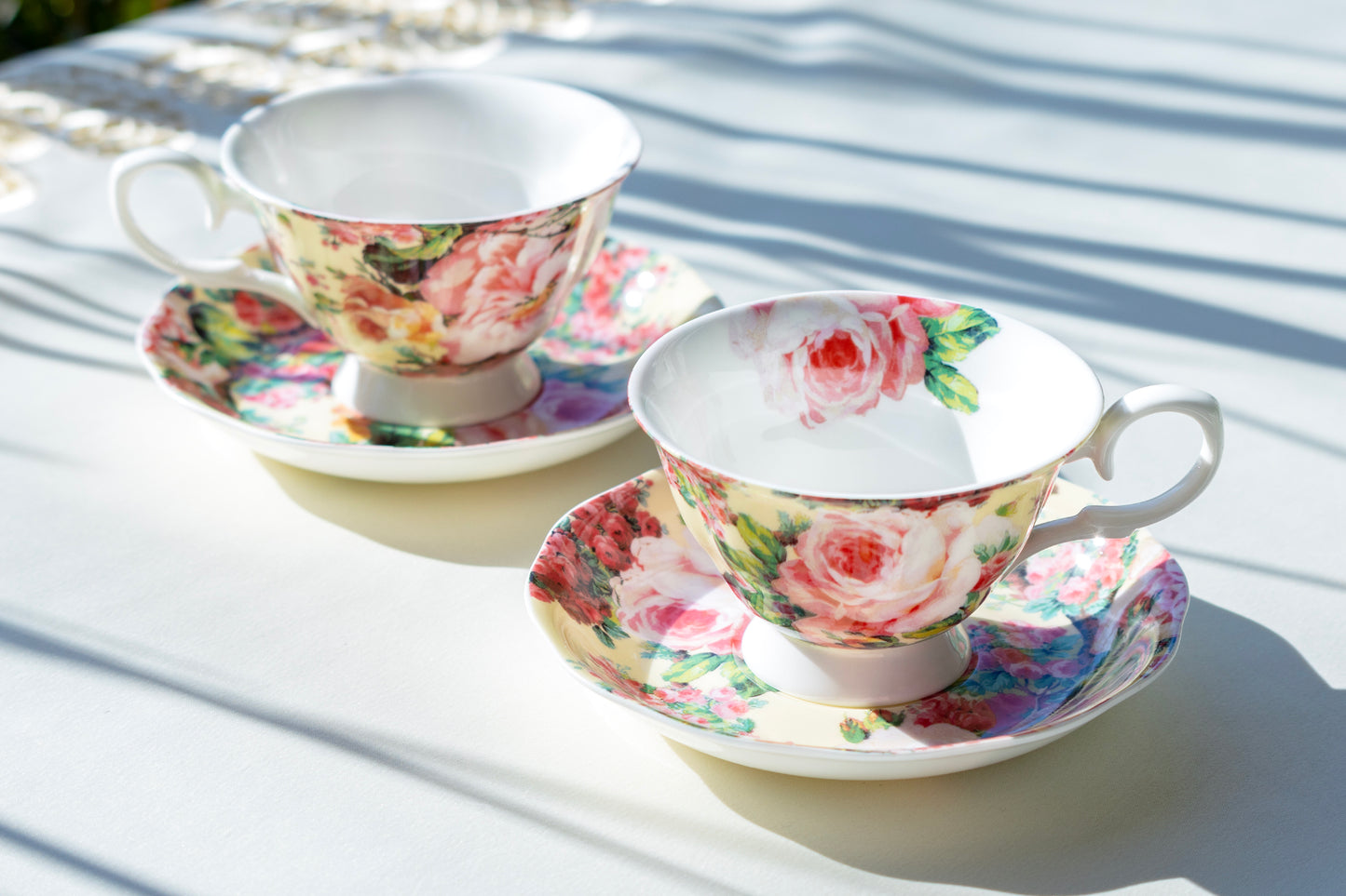 Victorian Rose Bone China Tea Cup and Saucer