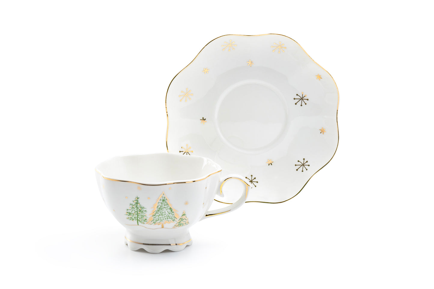 Grace Teaware Christmas Pine Trees Fine Porcelain Tea Cup and Saucer set
