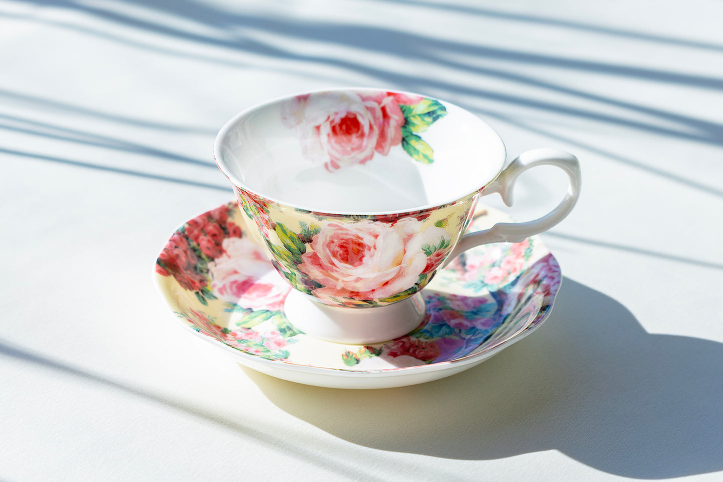 Victorian Rose Bone China Tea Cup and Saucer