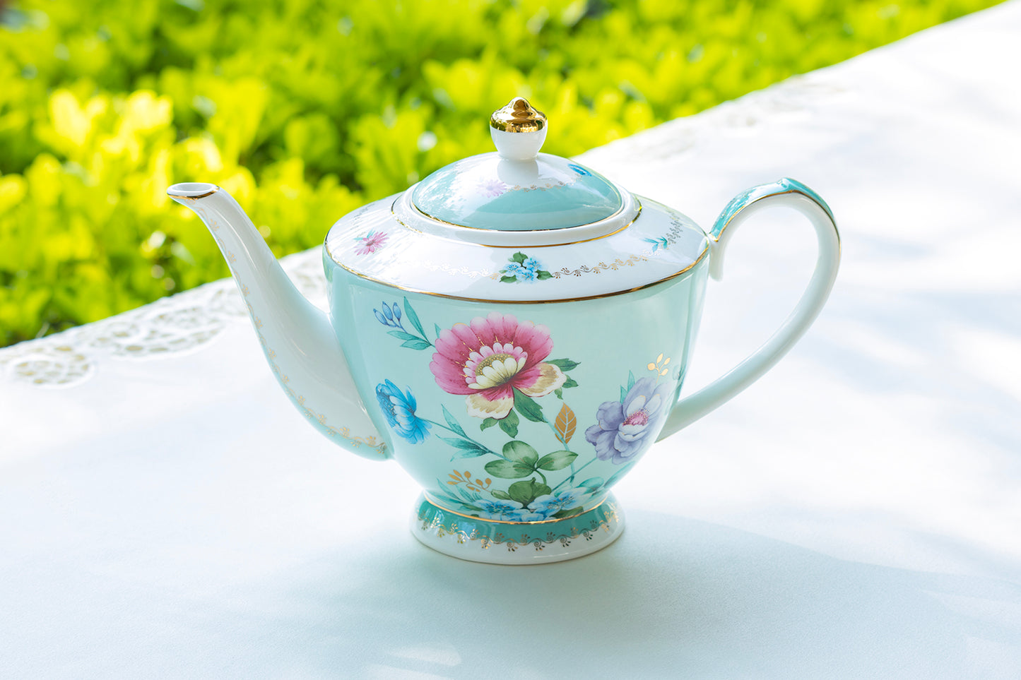 Grace Teaware Mint Floral Garden Fine Porcelain Teapot