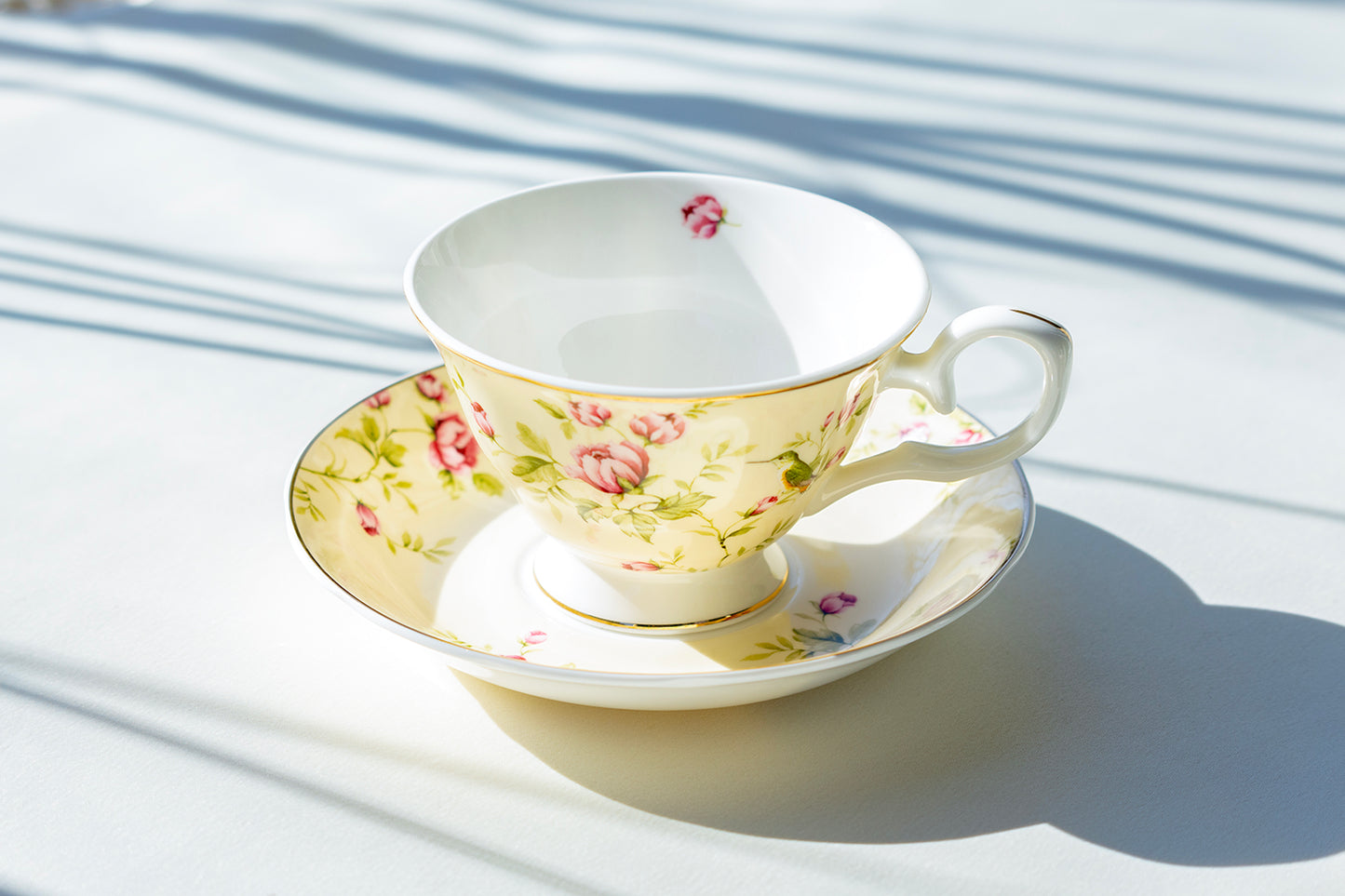 Gracie Bone China Rosebud with Hummingbird Bone China Tea Cup and Saucer set of 1