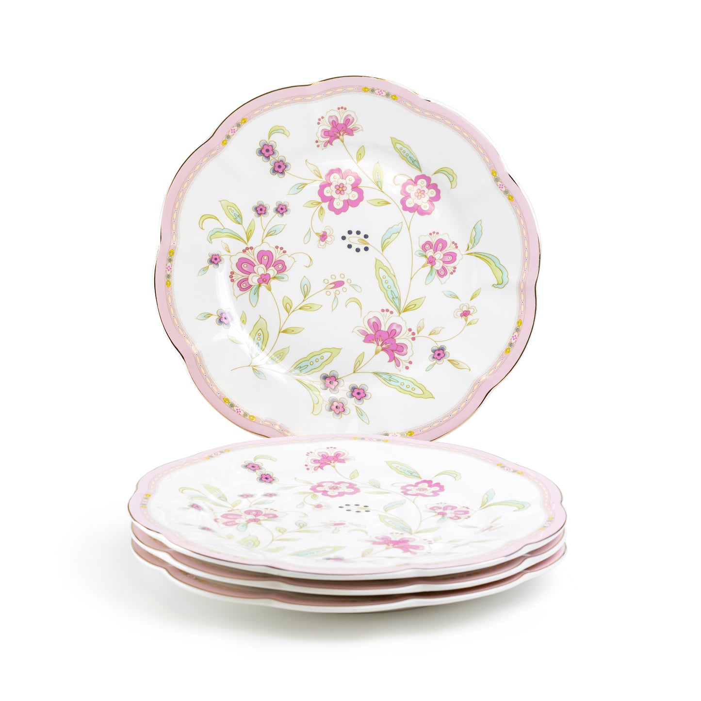 Pink Corn Flowers with Pink Rim Fine Porcelain Dessert/Dinner Plate