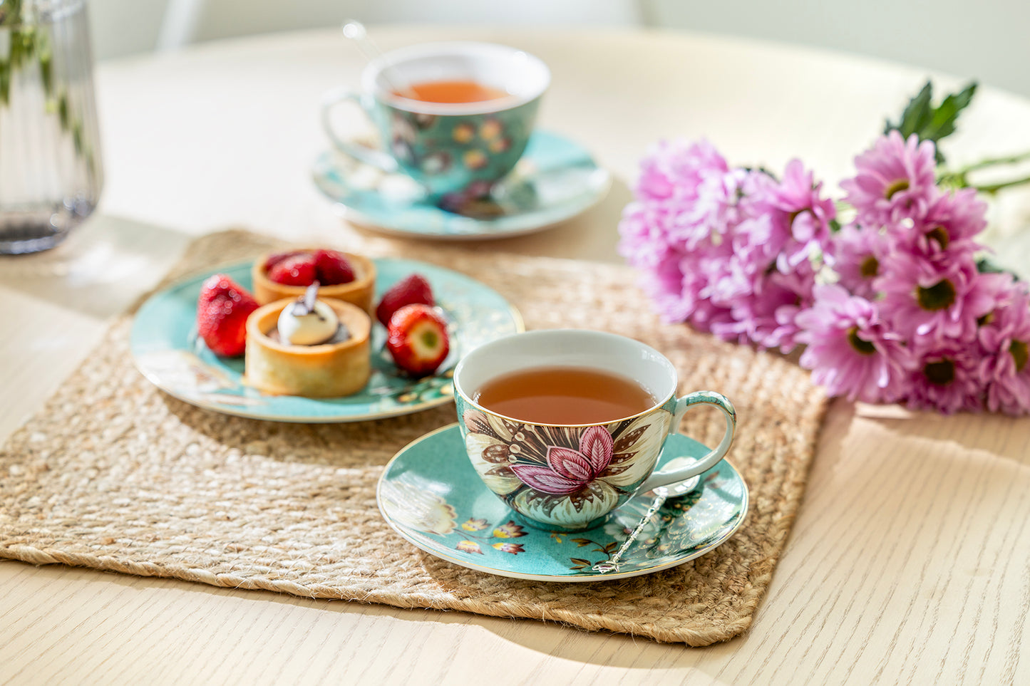 Peacock Lotus Garden Green Fine Porcelain Assorted Cup and Saucer Sets