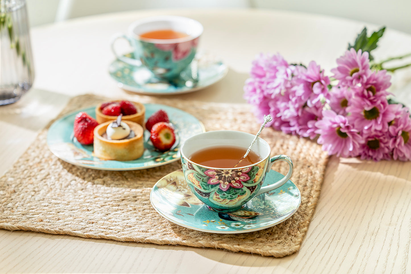 Peacock Lotus Garden Green Fine Porcelain Assorted Cup and Saucer Sets