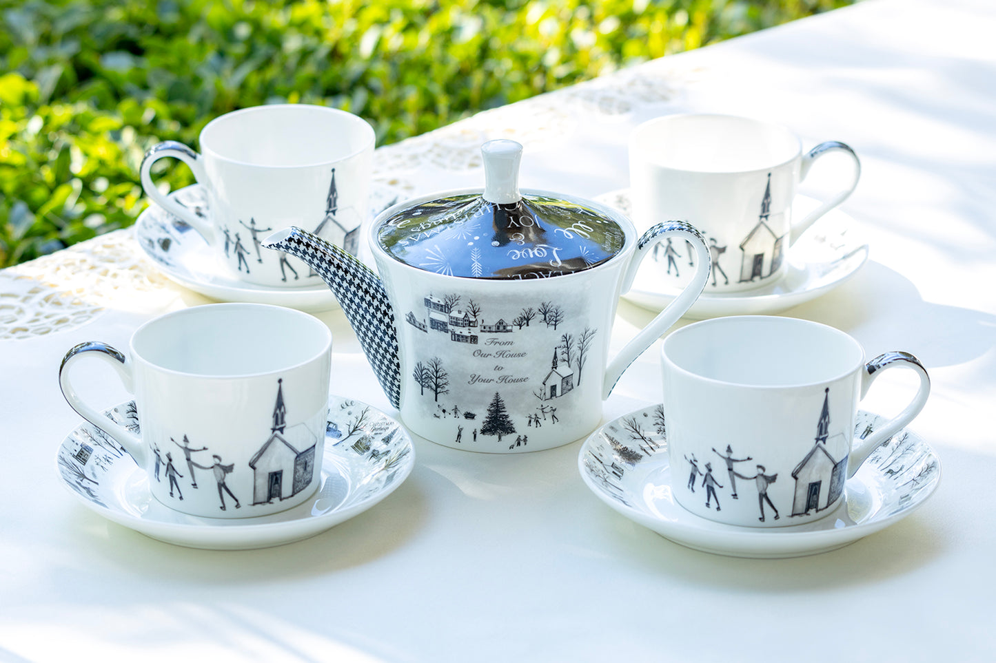 Gracie Bone China Winter Wonderland Ski Village Bone China Tea Set