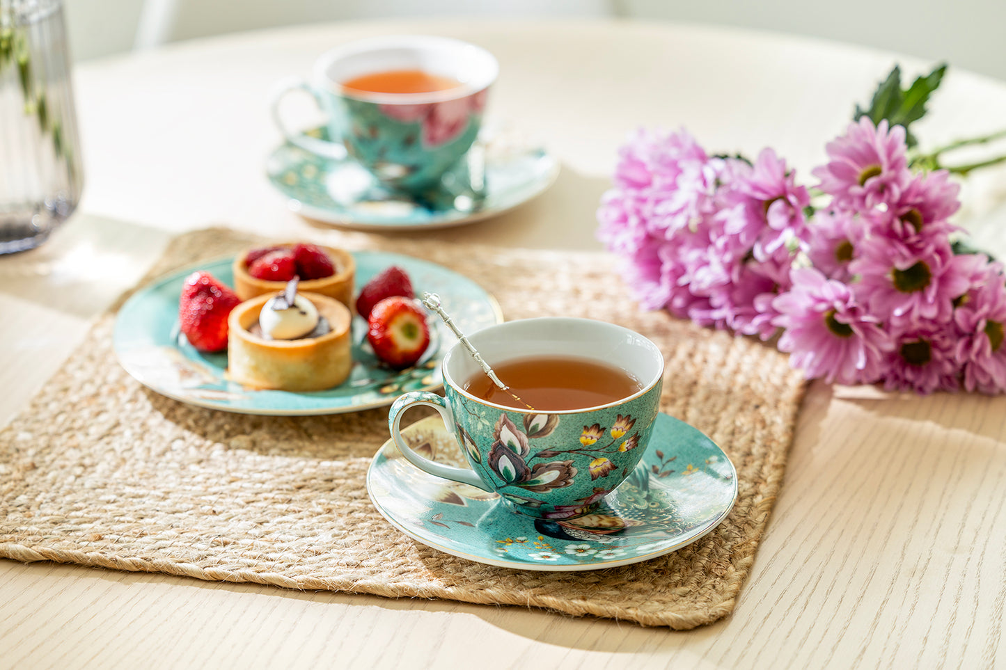 Peacock Lotus Garden Green Fine Porcelain Assorted Cup and Saucer Sets