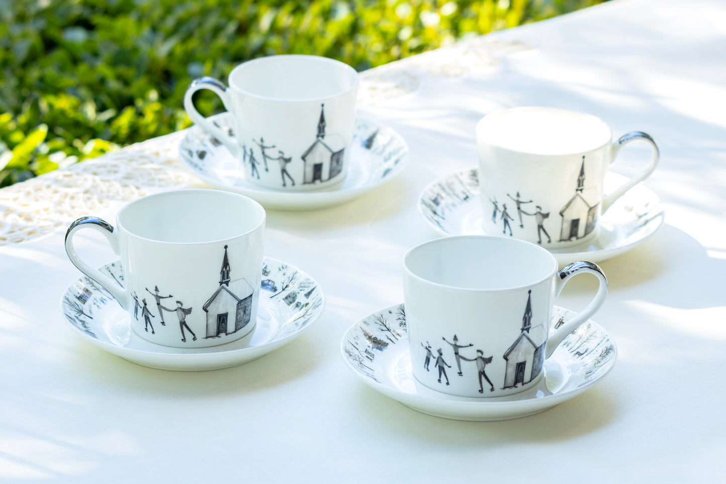 Winter Wonderland Ski Village Bone China Tea Set