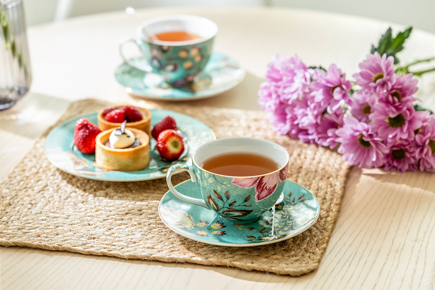Peacock Lotus Garden Green Fine Porcelain Assorted Cup and Saucer Sets