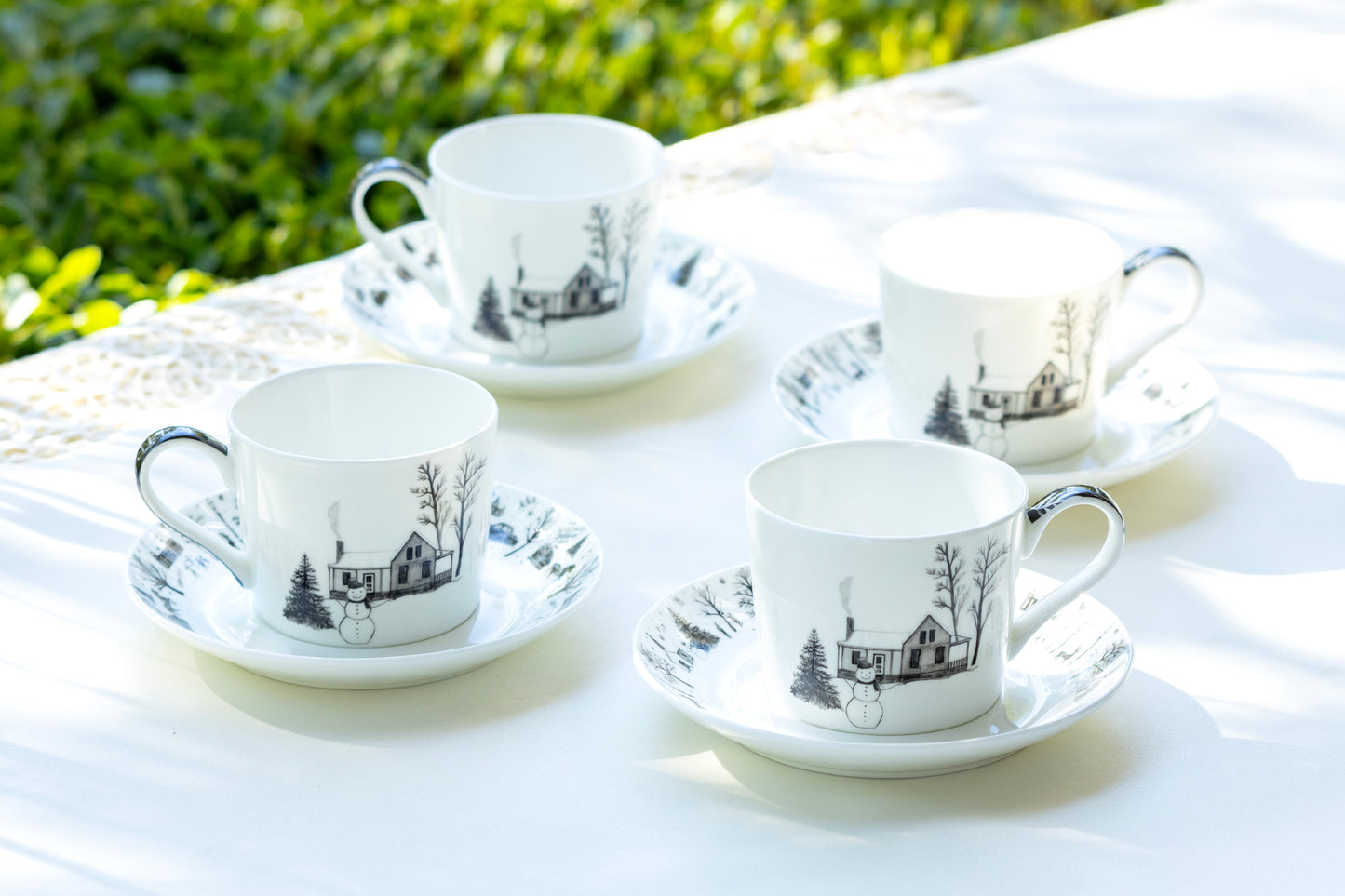 Winter Wonderland Snowman Village Bone China Tea Set