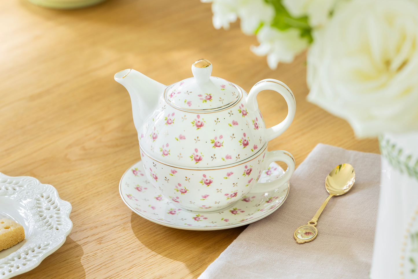 Rose Bud Fine Porcelain Tea For One Set