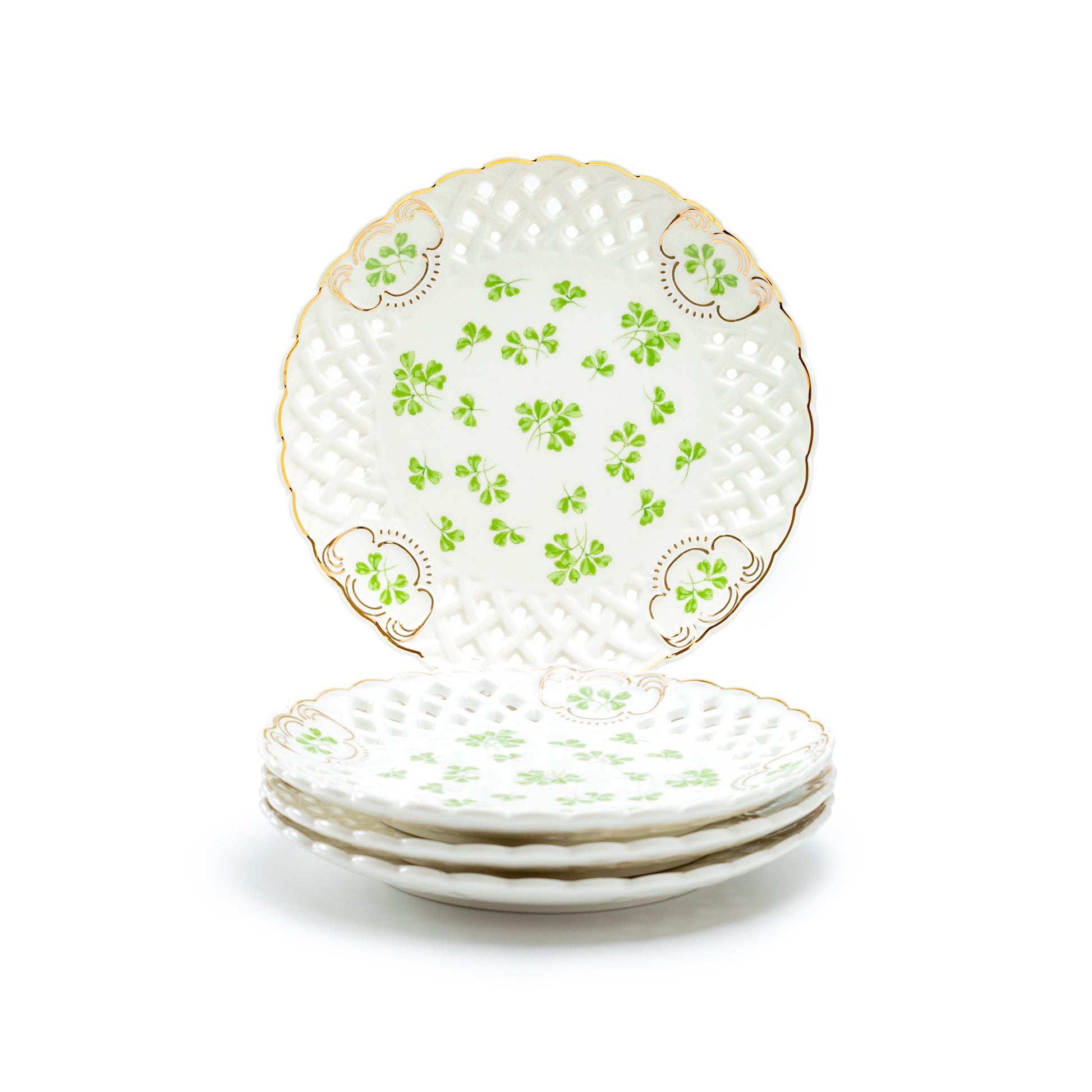 New Arrival St. Patrick's Day Grace Teaware 7.5" Shamrock Fine Porcelain Dessert Plate featuring an intricate pierced design