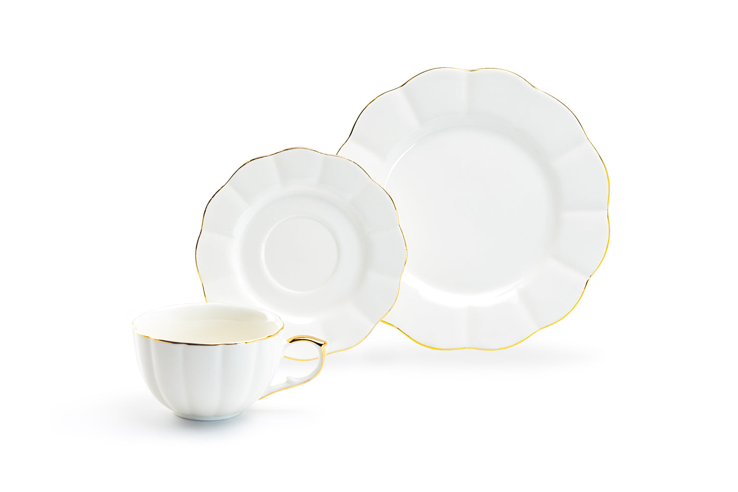 White Gold Scallop Fine Porcelain Tea / Latte Cup and Saucer