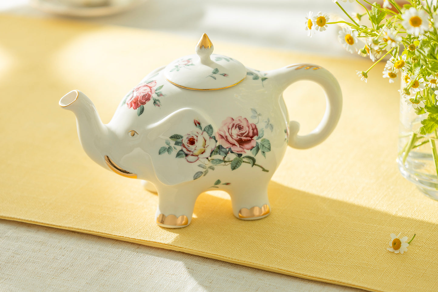 Grace Teaware Rose Elephant Fine Porcelain Teapot