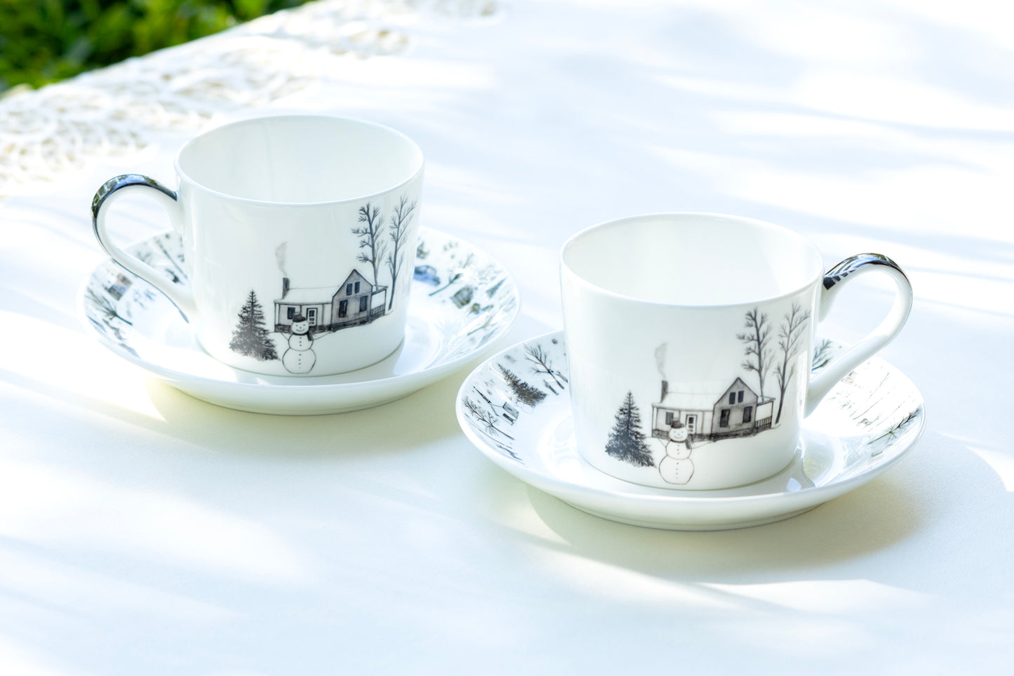 Winter Wonderland Snowman Village Bone China Tea Cup and Saucer