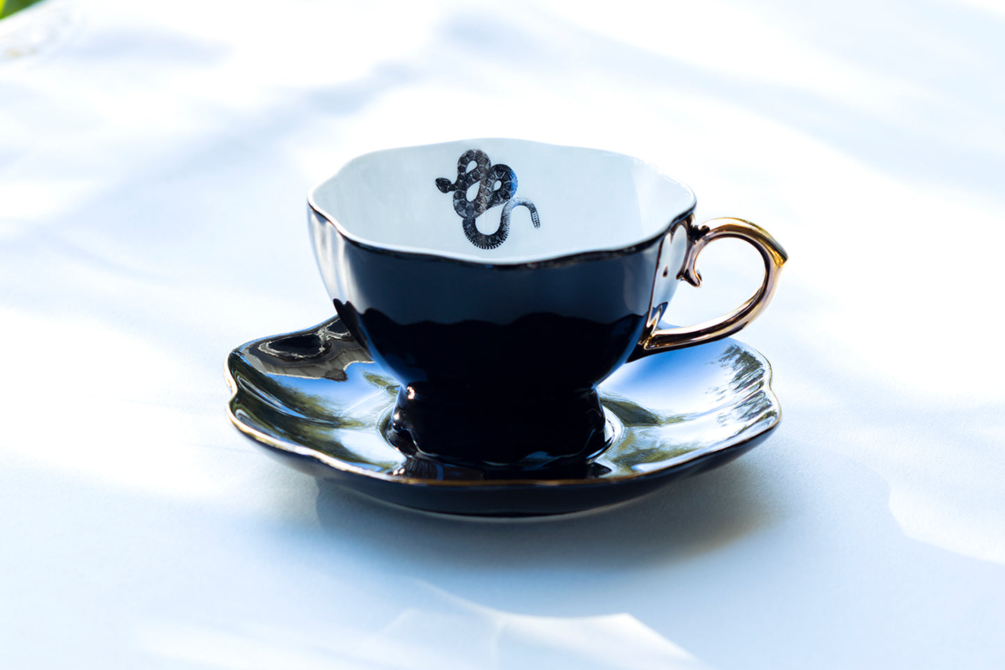 Grace Teaware Halloween Snake Black Gold Scallop Tea Cup Saucer