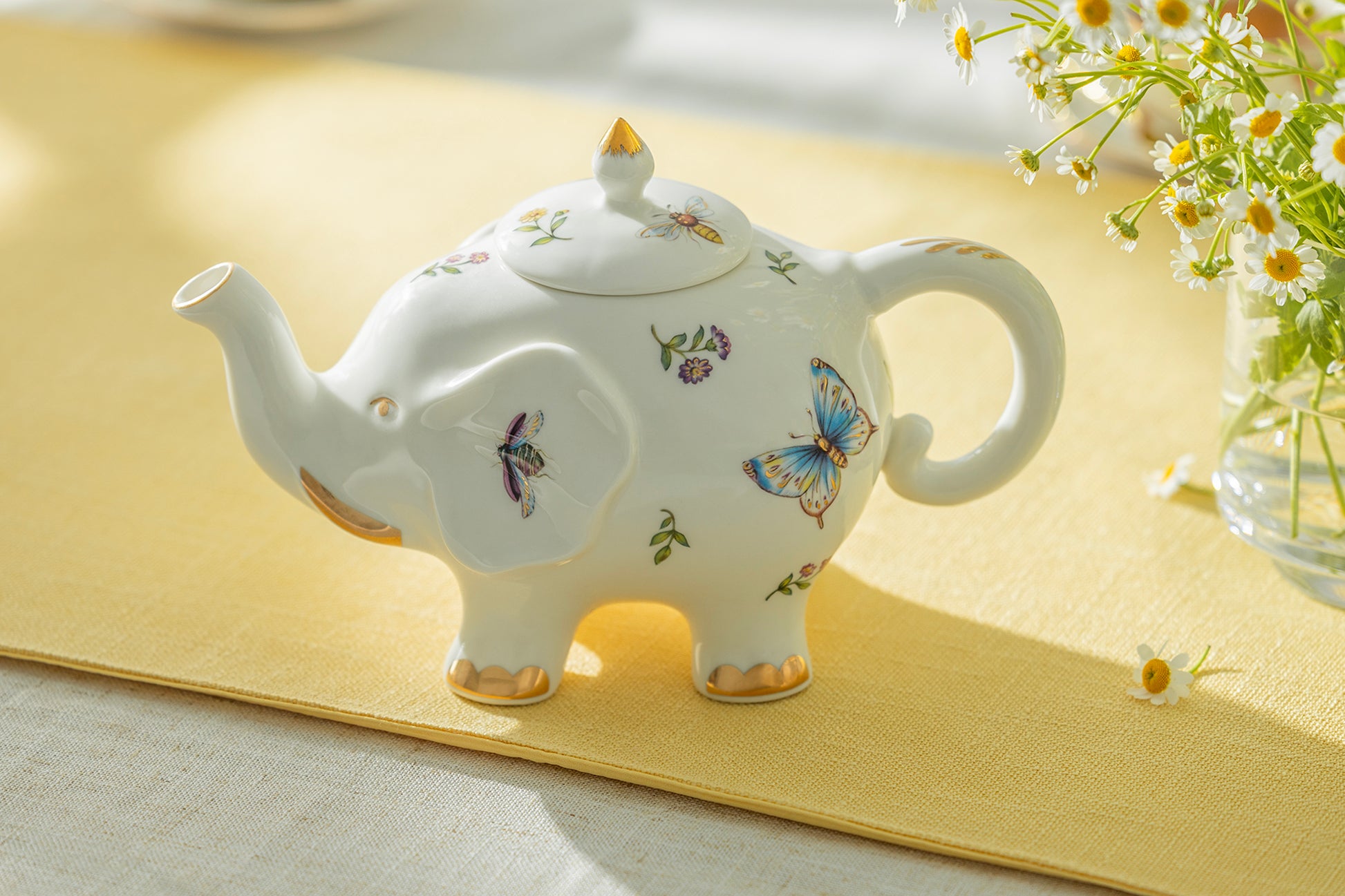 Flower Summer Garden Elephant Fine Porcelain Teapot