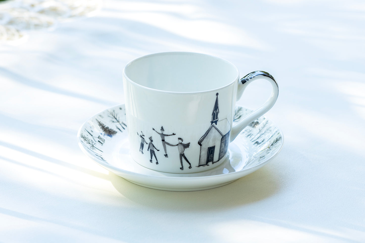 Stechcol Gracie Bone China Winter Wonderland Ski Village Bone China Tea Cup and Saucer set of 1