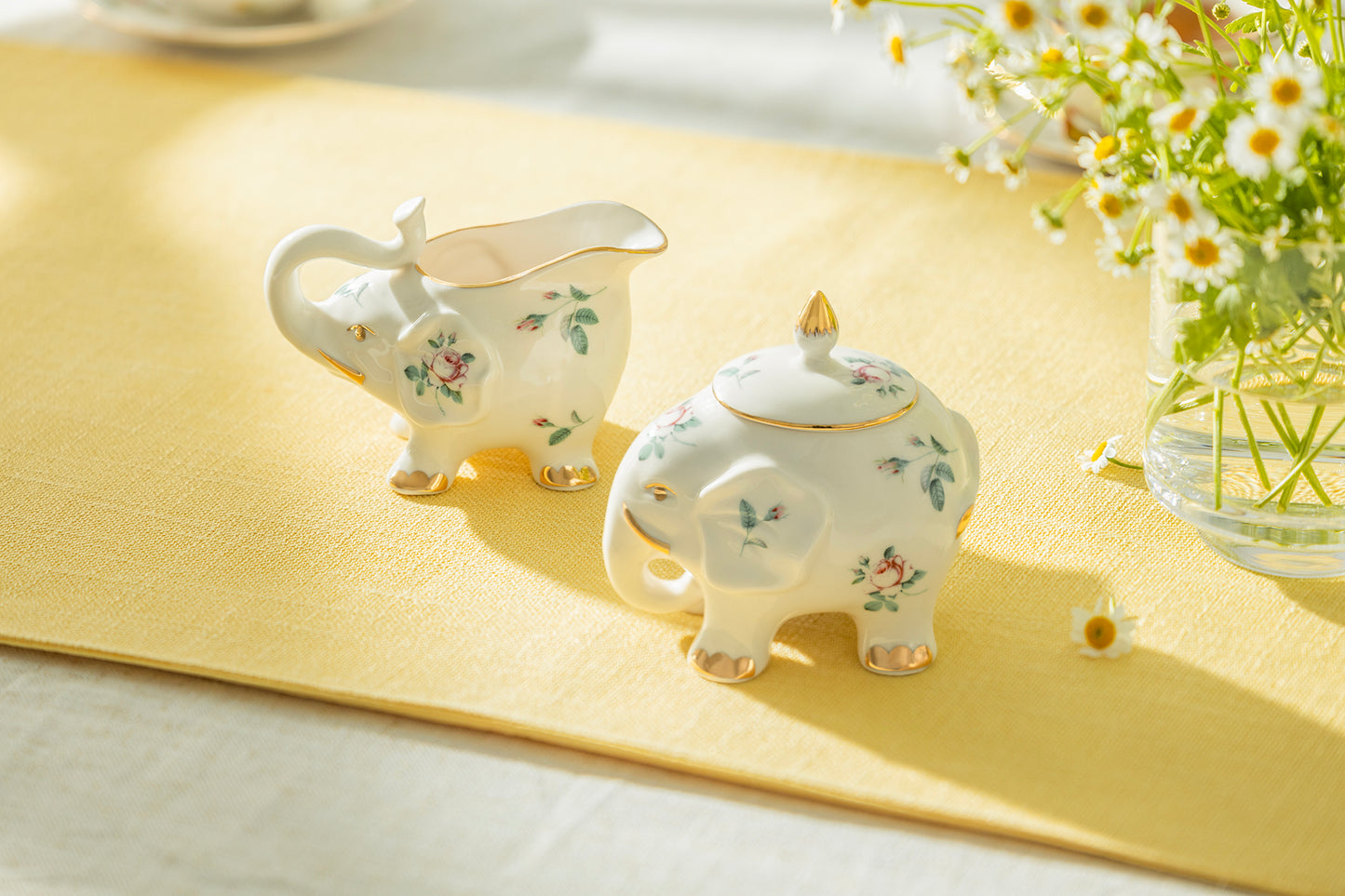 Grace Teaware Rose Elephant Fine Porcelain Sugar Bowl and Creamer