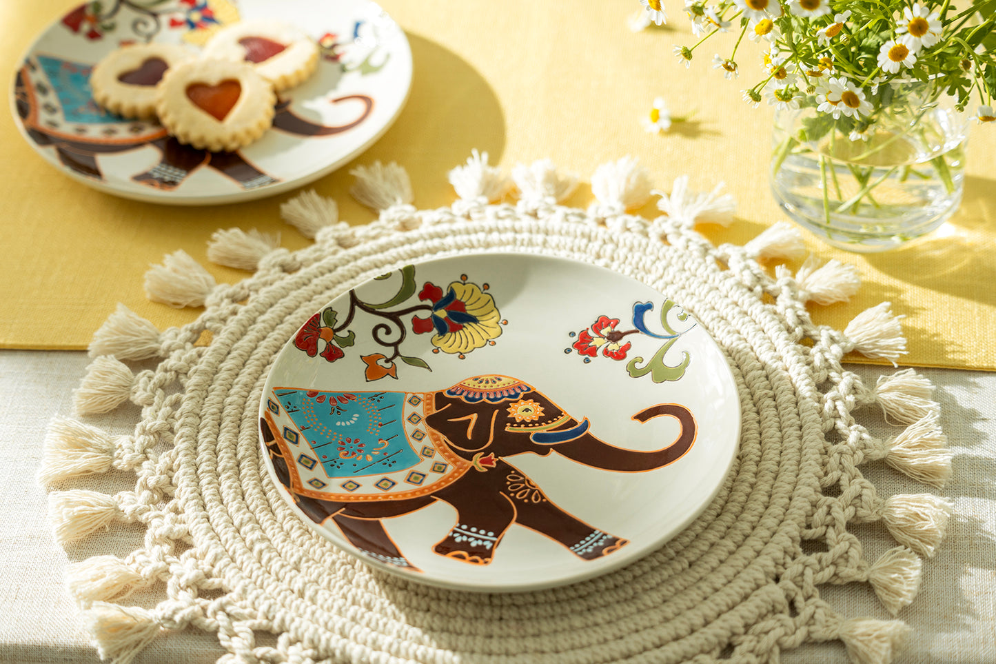 8.25" Floral Elephant Hand Crafted and Painted Dessert/Salad Plate